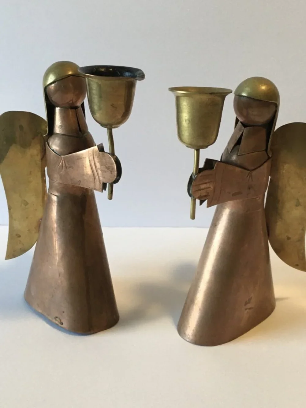 Vtg Copper Brass Angel Candlestick Holders Candle Holders Christmas Decor Read
